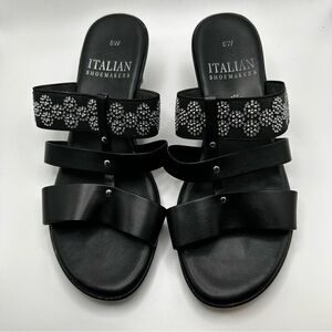 Italian Shoemakers Black Sandals‎ with Rhinestones. Size 8 Wide